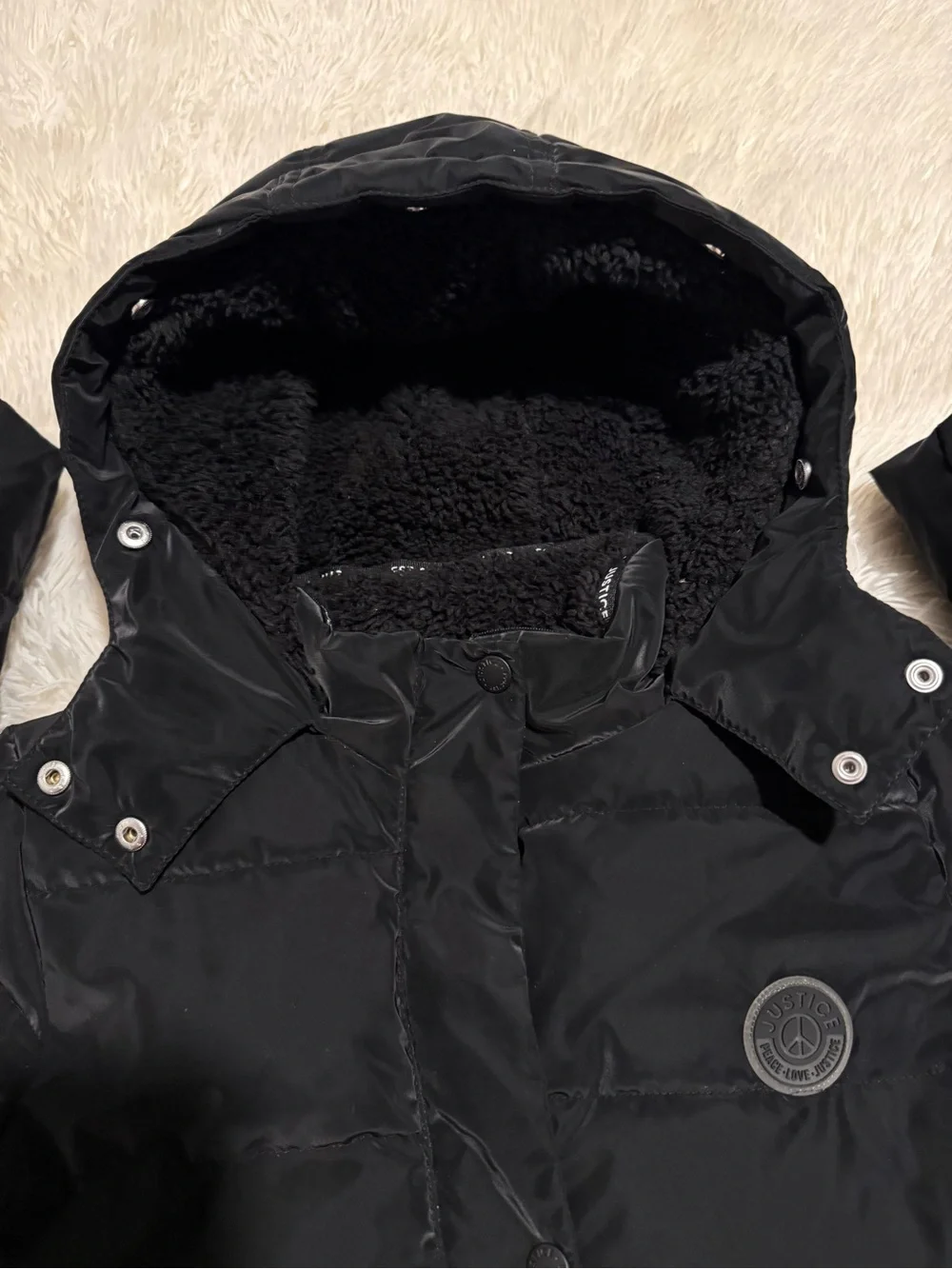Justice Black Puffer Jacket with Hood